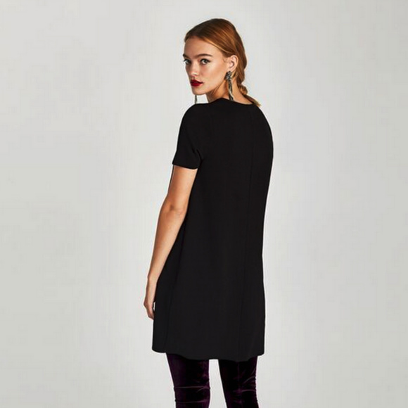 Zara Black Printed Dress short Sleeves size S - Picture 6 of 8